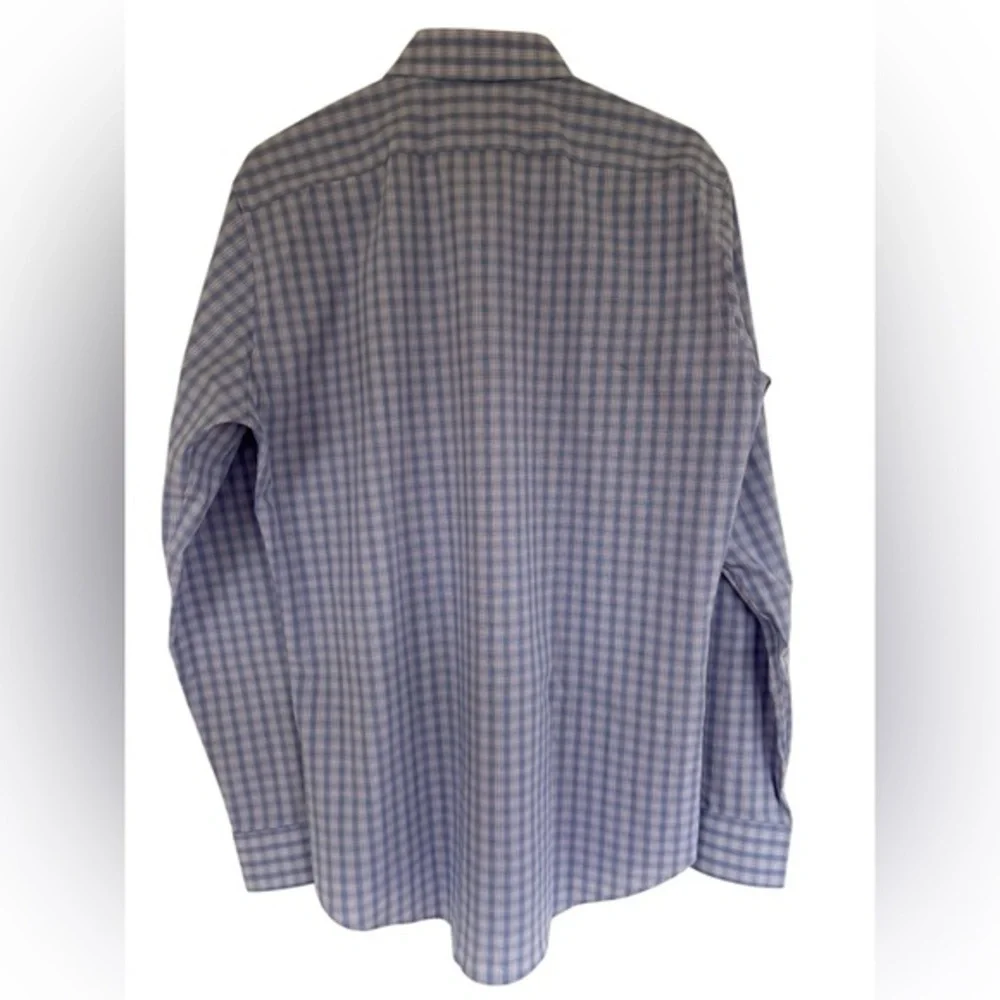 Nordstrom Men's‎ Shop Trim Fit Blue Button Down LS Blue Plaid Size 36-37 16 Neck